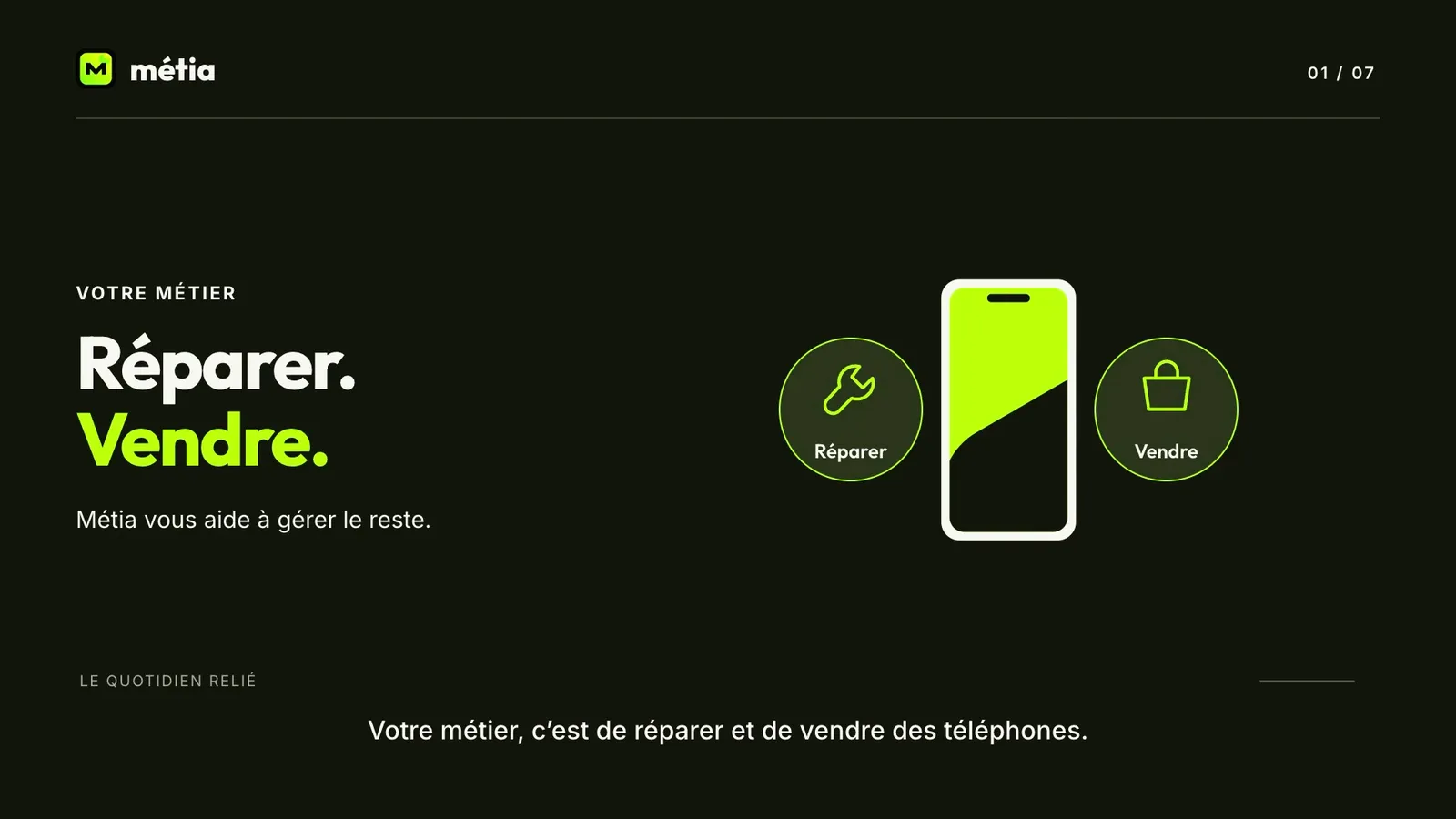 Métia : réparer, vendre et gérer le reste.